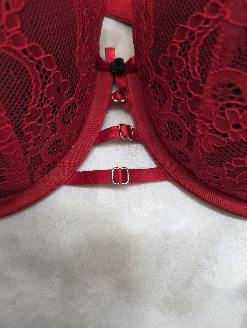 Cacique Boost Balconette Red Lace/Black Underwire Bra Size 44DD - Picture 6 of 8